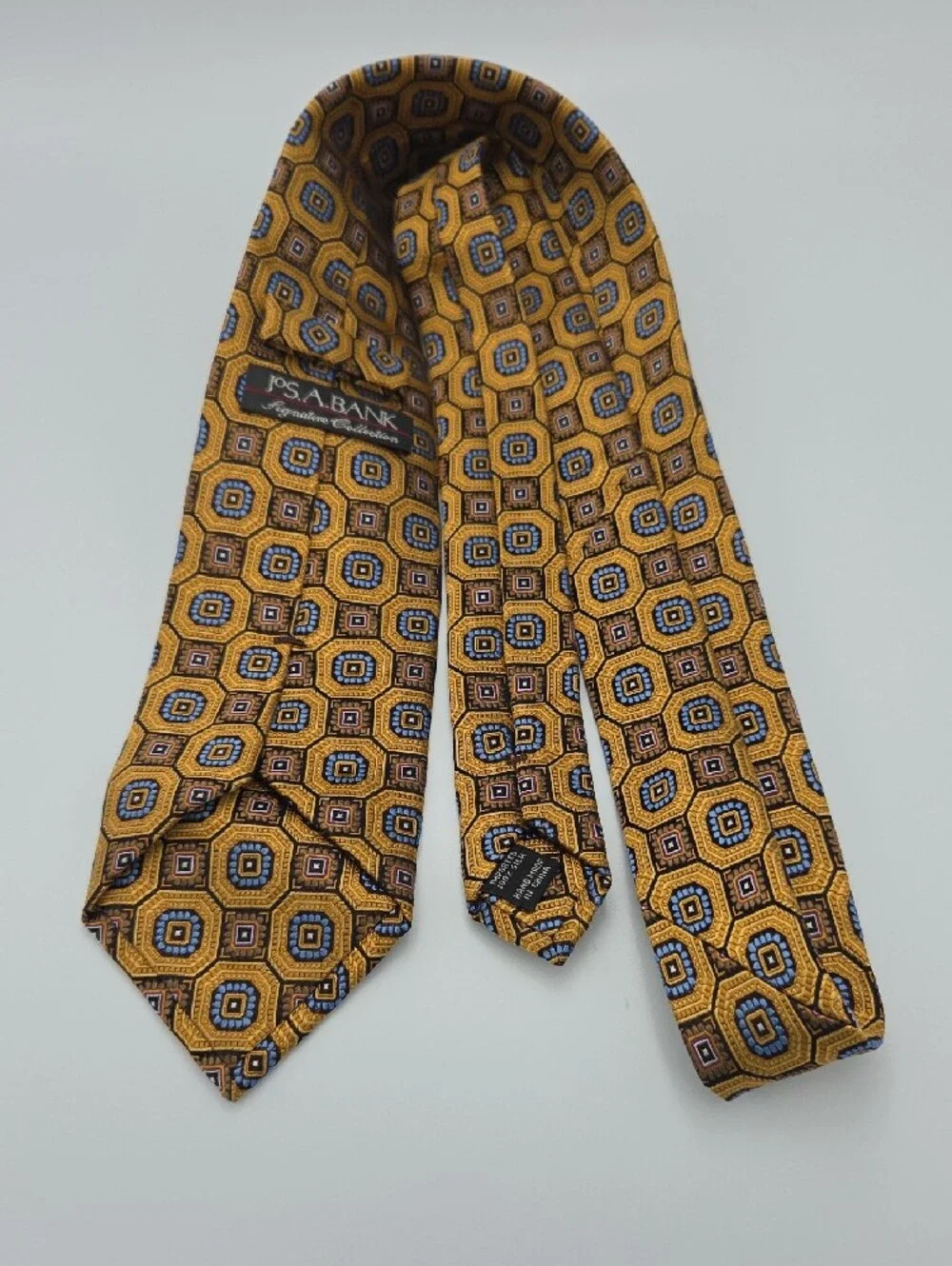 Jos. A. Bank Signature Collection Gold Geometric Silk Tie with Blue Accents